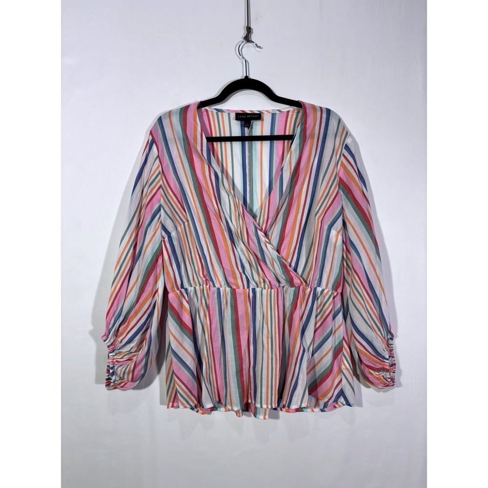 Boho Workwear Striped Lane Bryant Surplice Peplum Blouse Womens 16 Multicolor